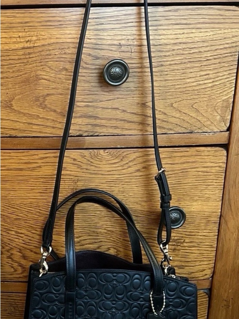 Coach Charlie Carryall 28 Signature Embossed Black Leather Handbag/Crossbody - Picture 8 of 14